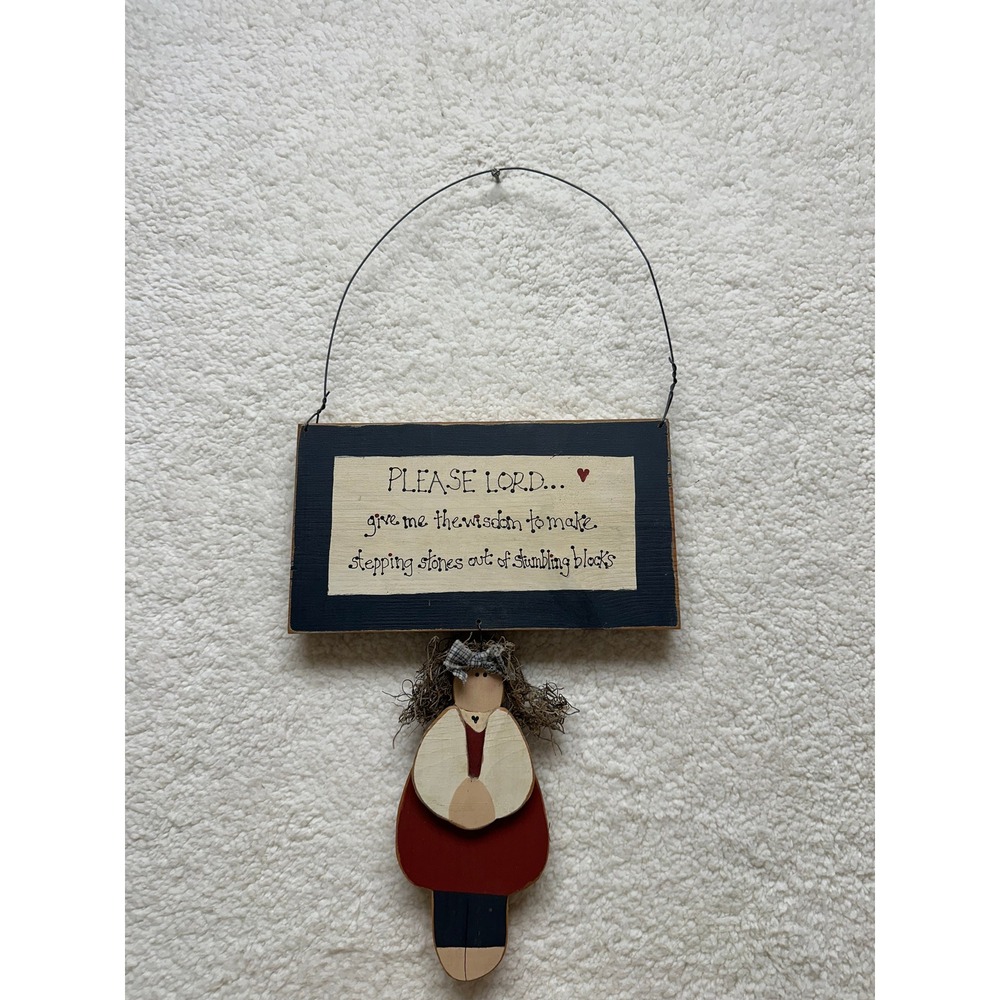 Wooden Wall Hanging Primitive Folk Art Angel Wisdom Quote Sign Hand Painted
